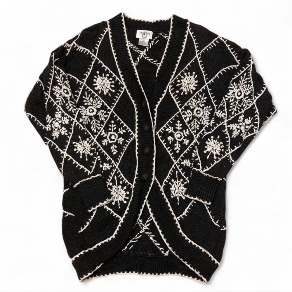 Vintage 80’s Snowflake Embroidered Oversized Cardigan Women’s Large Cottage Cozy